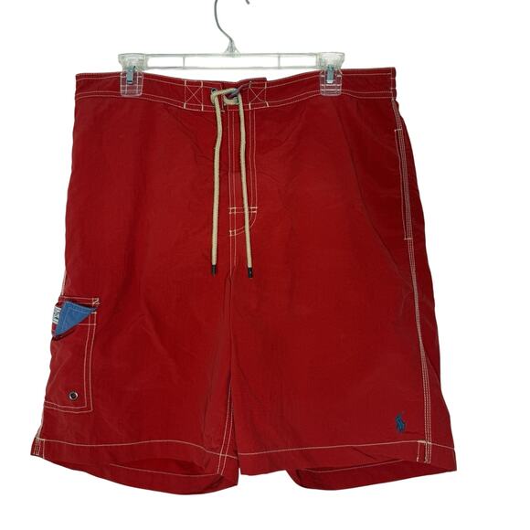 Polo Ralph Lauren Red Swim Trunks Shorts Size L Drawstring Mesh Lined - Picture 1 of 7